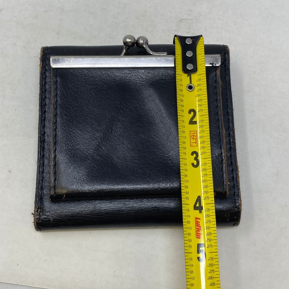 Patricia Nash Black Italian Leather Trifold Wallet Floral Kiss Lock Coin Pouch - Picture 8 of 9